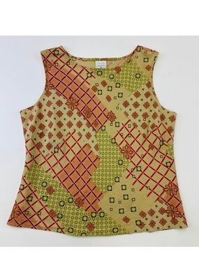 Click Colour Me Cotton linen olive print sleeveless round neck top XL